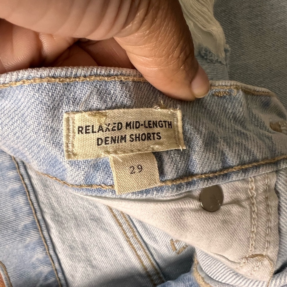 Madewell Light Blue Distressed Denim Mid Length Shorts - Picture 5 of 8